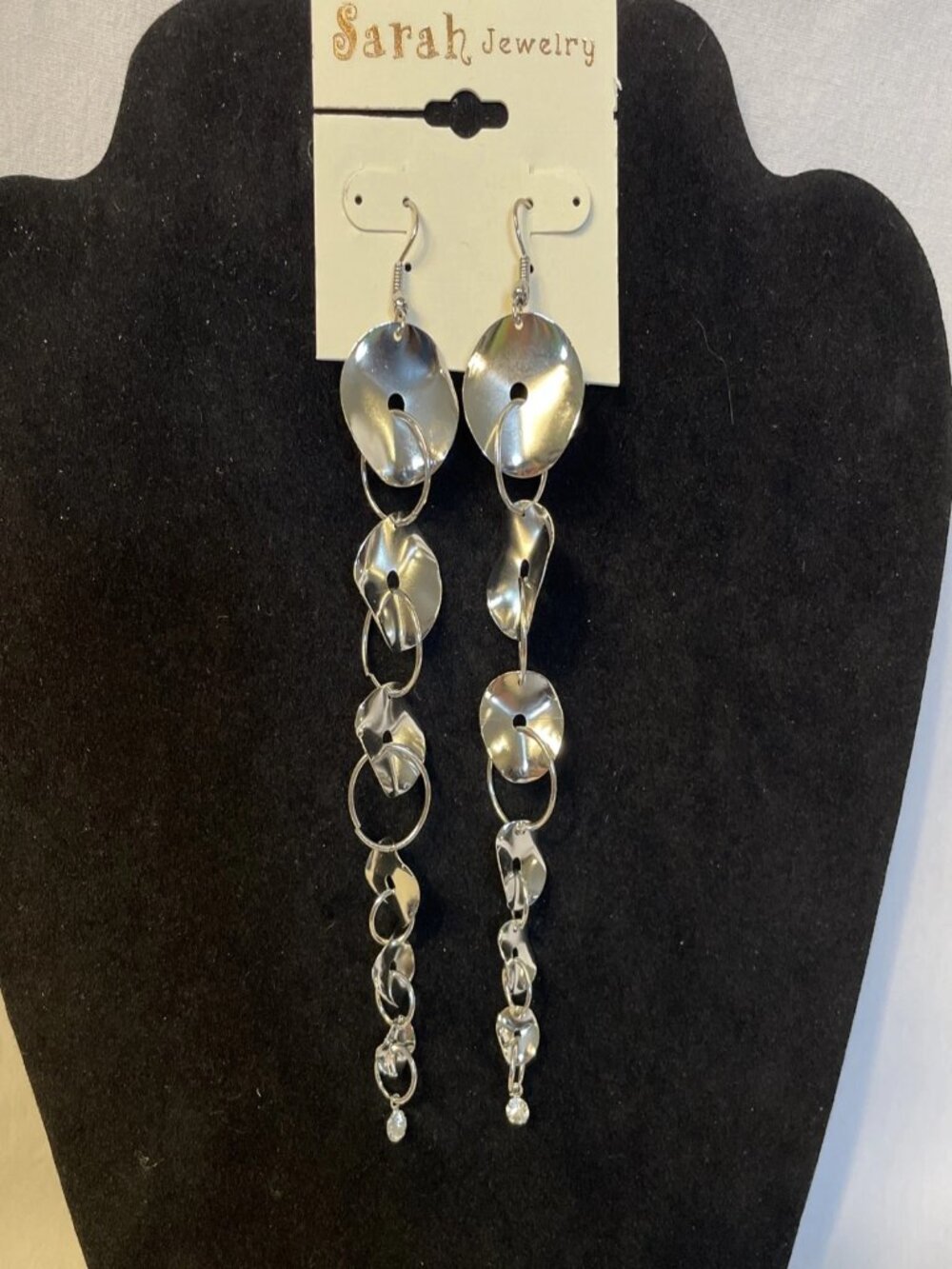 Sarah Jewelry Silver Dangle Earrings Rhinestone Accent Sequin Disc Long Drop